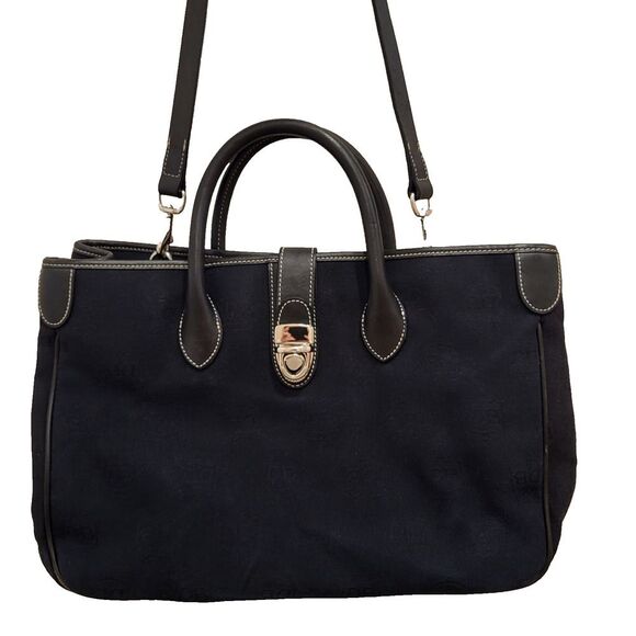 Vintage Dooney & Bourke Black Satchel Logo Canvas, Lock Clasp, Crossbody Strap - Picture 2 of 15